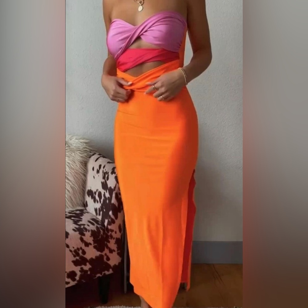 Pink and Orange Cutout Revolve Dress